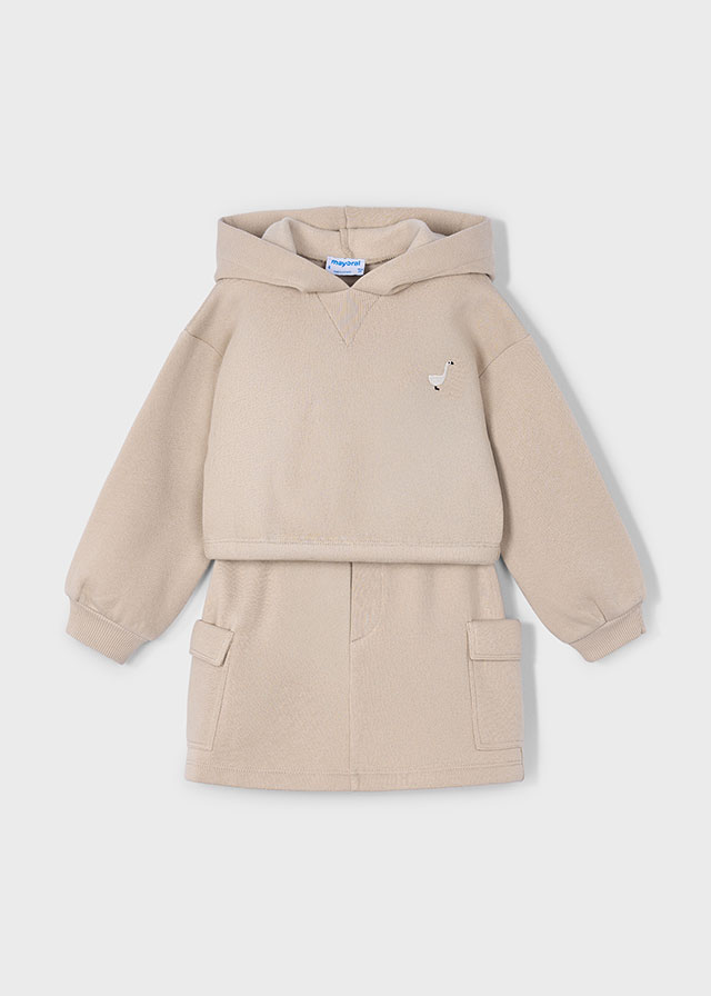 Mayoral 4-10 Yaş Kız Çocuk Şardonlu Sweatshirt ve Etek Takımı - Bej