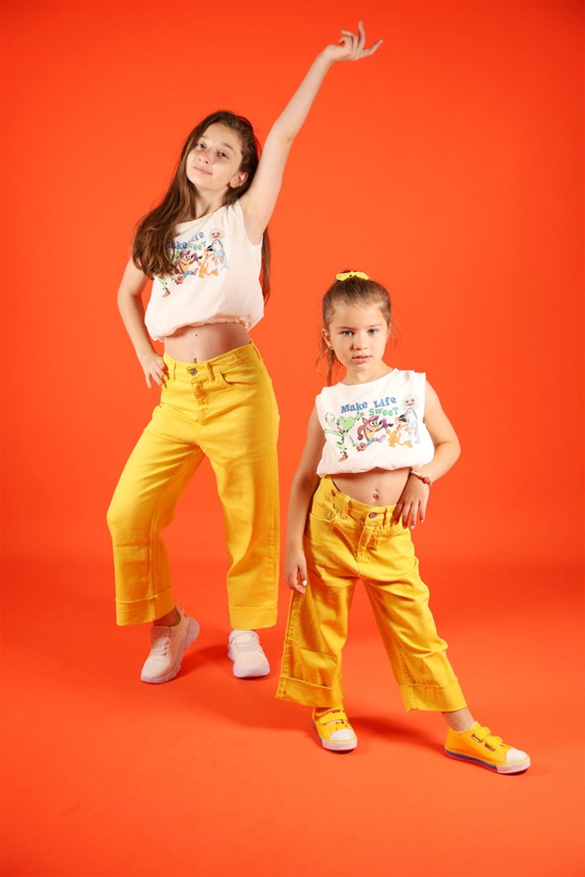 04-14 Yaş Kız Çocuk Paça Detay Sarı Pantalon