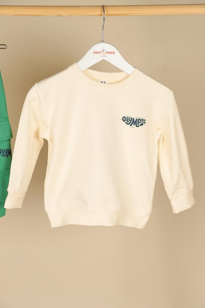 09-36 Ay Erkek Bebek Ekru-Yeşil Renk Olympic Sweat Pantolon Takım