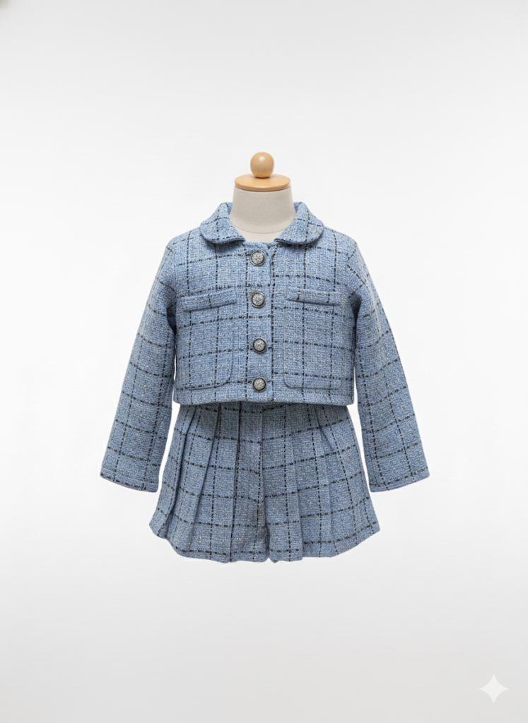 UGLY DUCK 05-14 YAŞ ŞANEL KUMAŞ DÜĞMELİ CEKET ETEK İKİLİ TAKIM - MAVİ