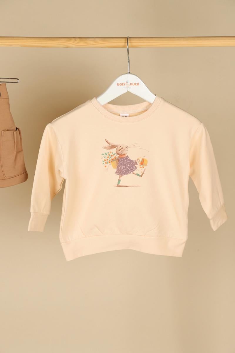 09-36 Ay Kız Bebek Krem-Kahve Renk Tavşanlı Sweat Şort Takım