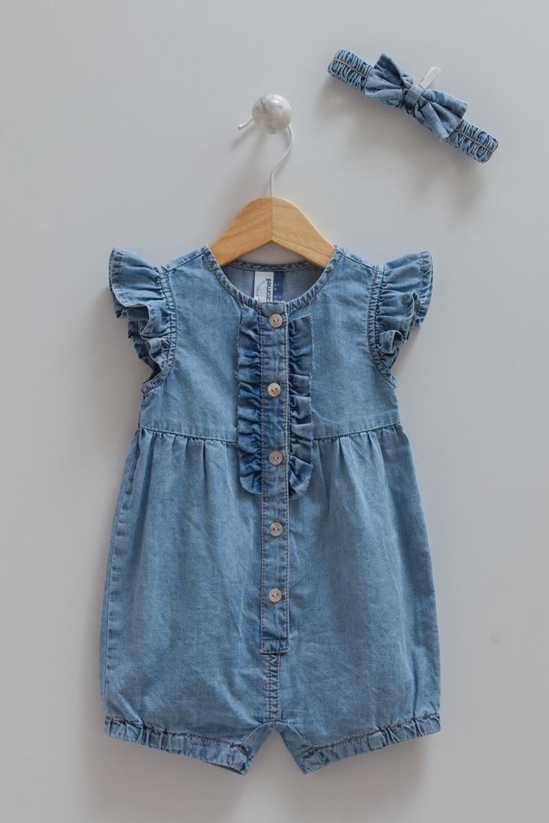 03-18 Ay Kız Bebek Mavi Renk Kot Salopet Set
