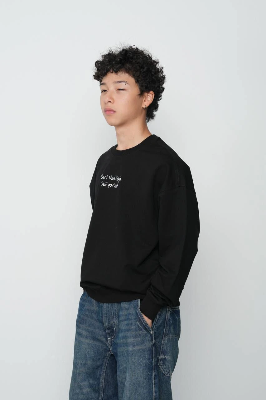2 İPLİK VAN GOGH NAKIŞ İŞLEMELİ BASKILI SWEAT (09-15 YAŞ ARASI) - SİYAH