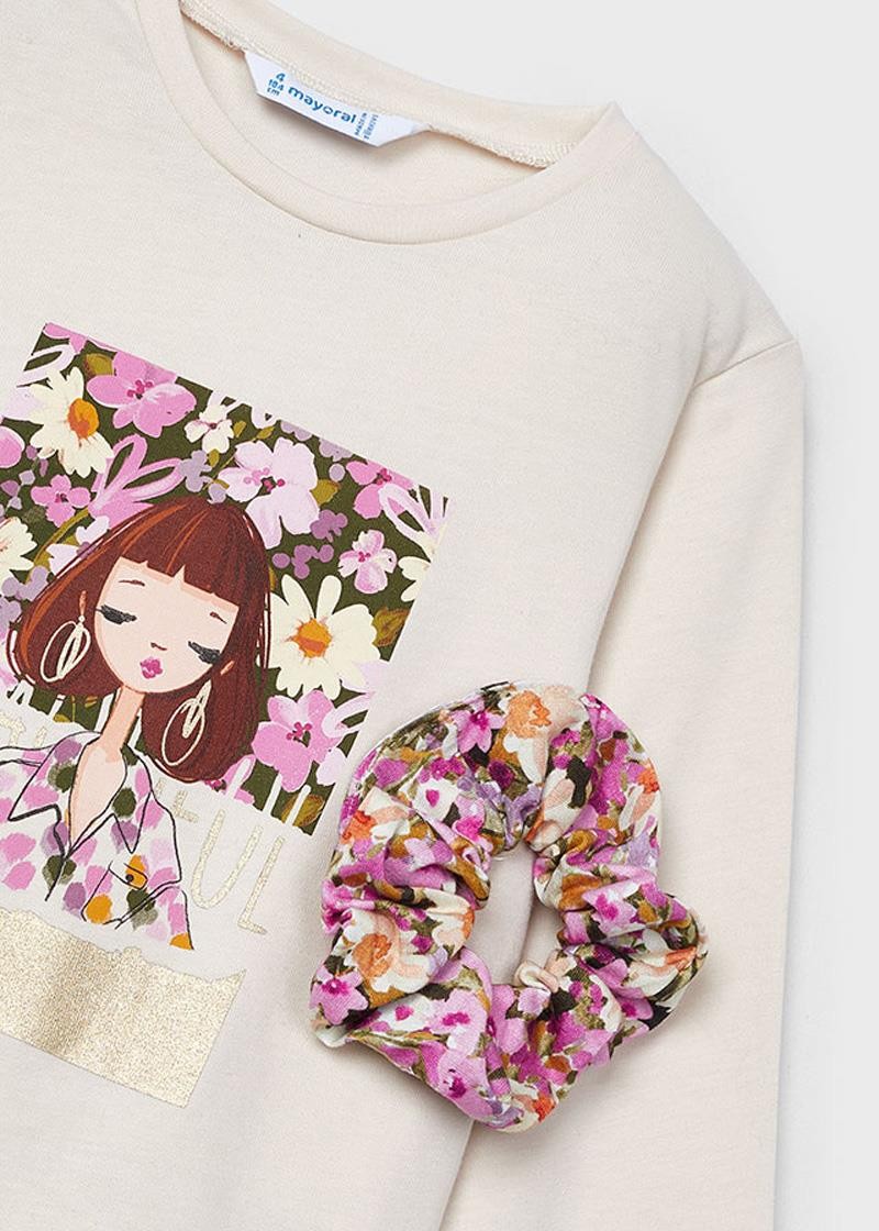 Mayoral 04-09 Yaş Kız Çocuk Ekru Renk Tokalı Sweat Takım