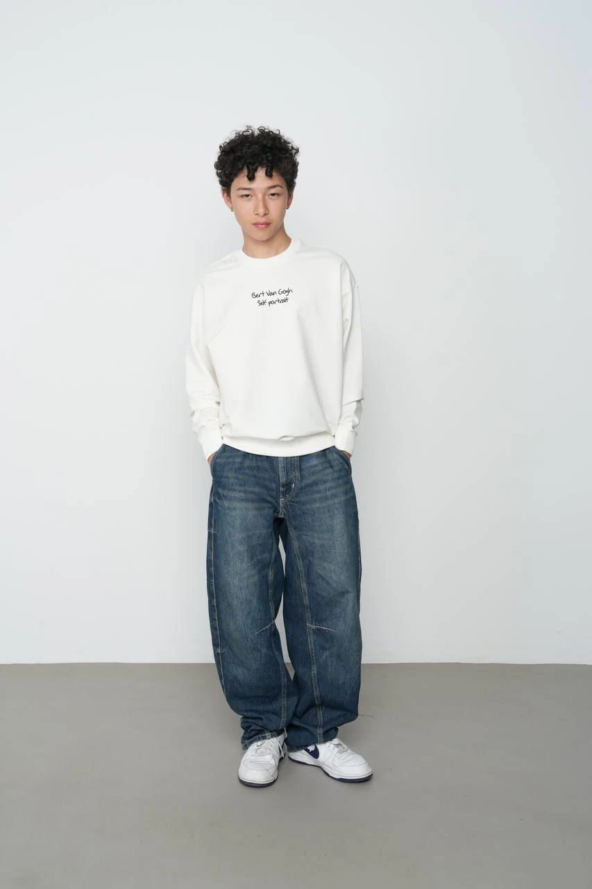 2 İPLİK VAN GOGH NAKIŞ İŞLEMELİ BASKILI SWEAT (09-15 YAŞ ARASI) - EKRU