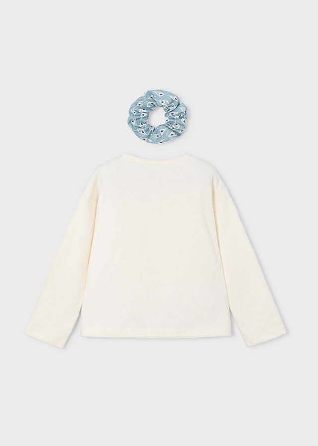 Mayoral Kız Çocuk 2’li Set (4-10 Yaş) – Krem Renk Baskılı Pamuk Bluz ve Çiçek Desenli Tokalı Set