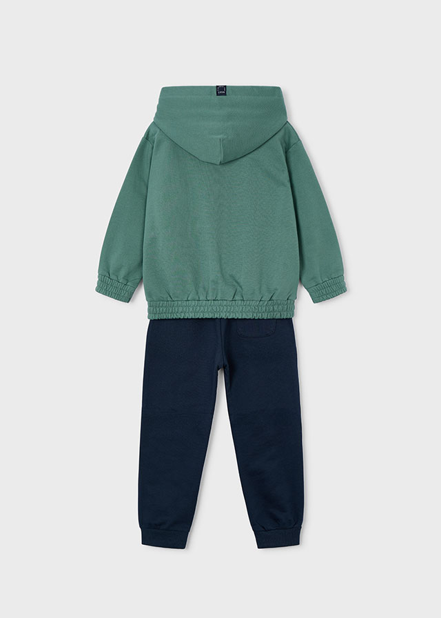 Mayoral 4-10 Yaş Erkek Çocuk Yeşil Kapüşonlu Baskılı Sweatshirt ve Siyah Eşofman Altı Takımı