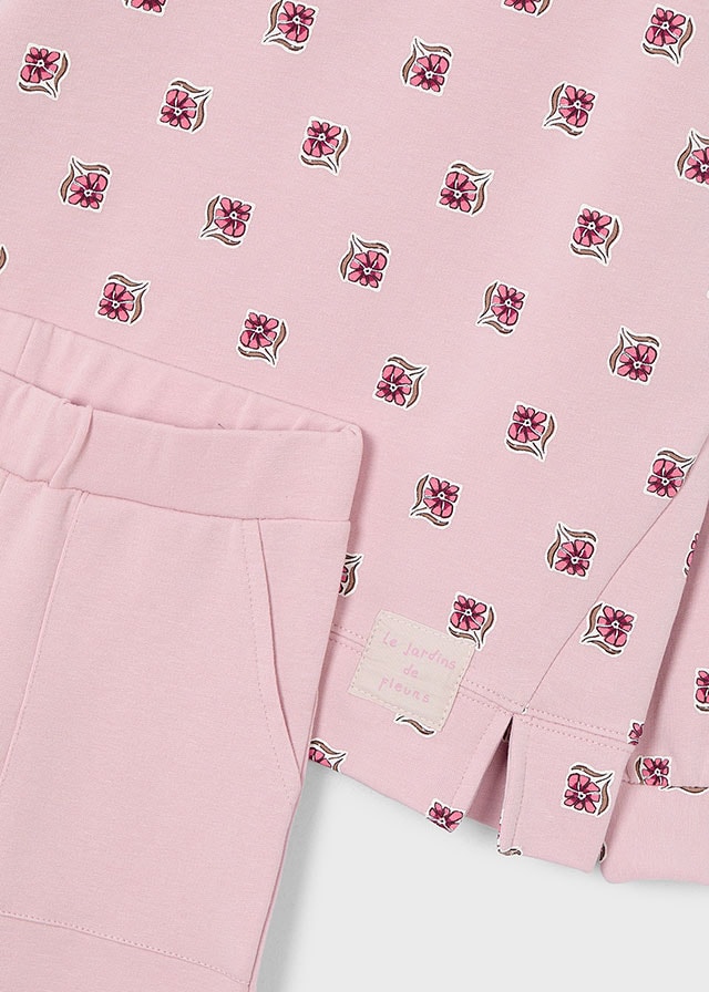 Mayoral 4-10 Yaş Kız Çocuk Pembe Çiçek Baskılı Sweat ve Eşofman Altı Takımı