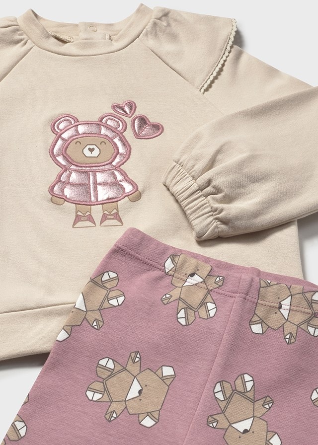 Mayoral Krem Renk Ayıcıklı Sweat ve Pembe Ayıcık Baskılı Tayt