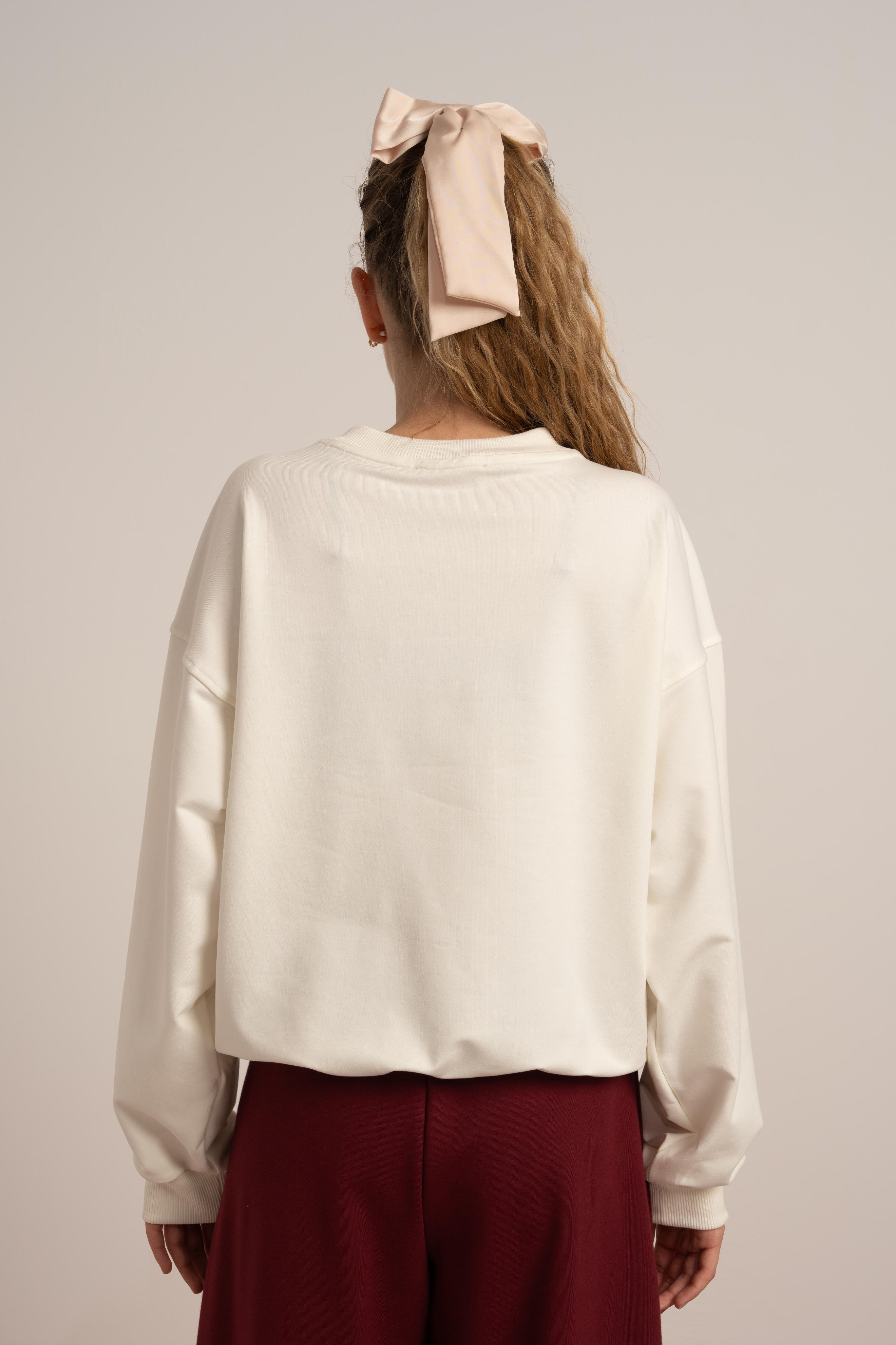 09-15 YAŞ KIZ ÇOCUK 2 İPLİK YAZI BASKILI SWEAT - EKRU-BORDO
