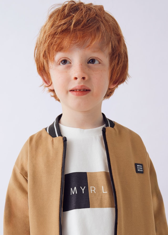 Mayoral 3’lü Erkek Çocuk Takım | 4-10 Yaş | Kahve Hırka + Ekru Baskılı Tişört + Antrasit Eşofman Altı