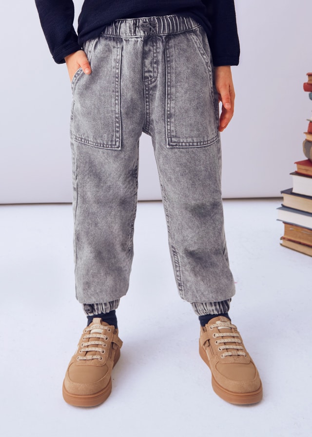 Mayoral Erkek Çocuk Jogger Denim Pantolon – Gri (4-10 Yaş) | Lastikli Bel ve Paça, Cepli, Rahat Kesim