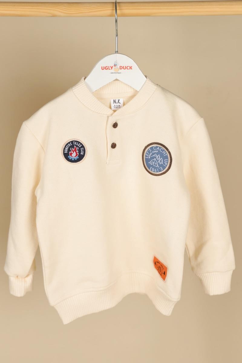 09-36 Ay Erkek Bebek Ekru- İndigo Renk Wood Sweat Pantolon Takım