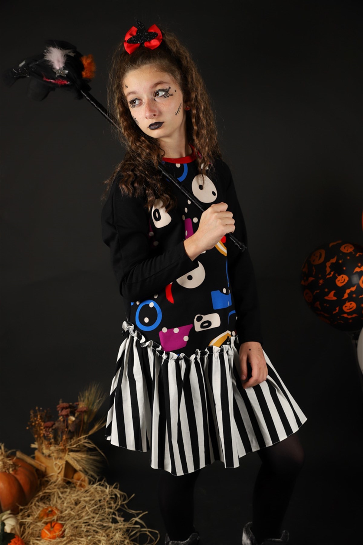 04-12 Yaş Kız Çocuk Black Mix Elbise