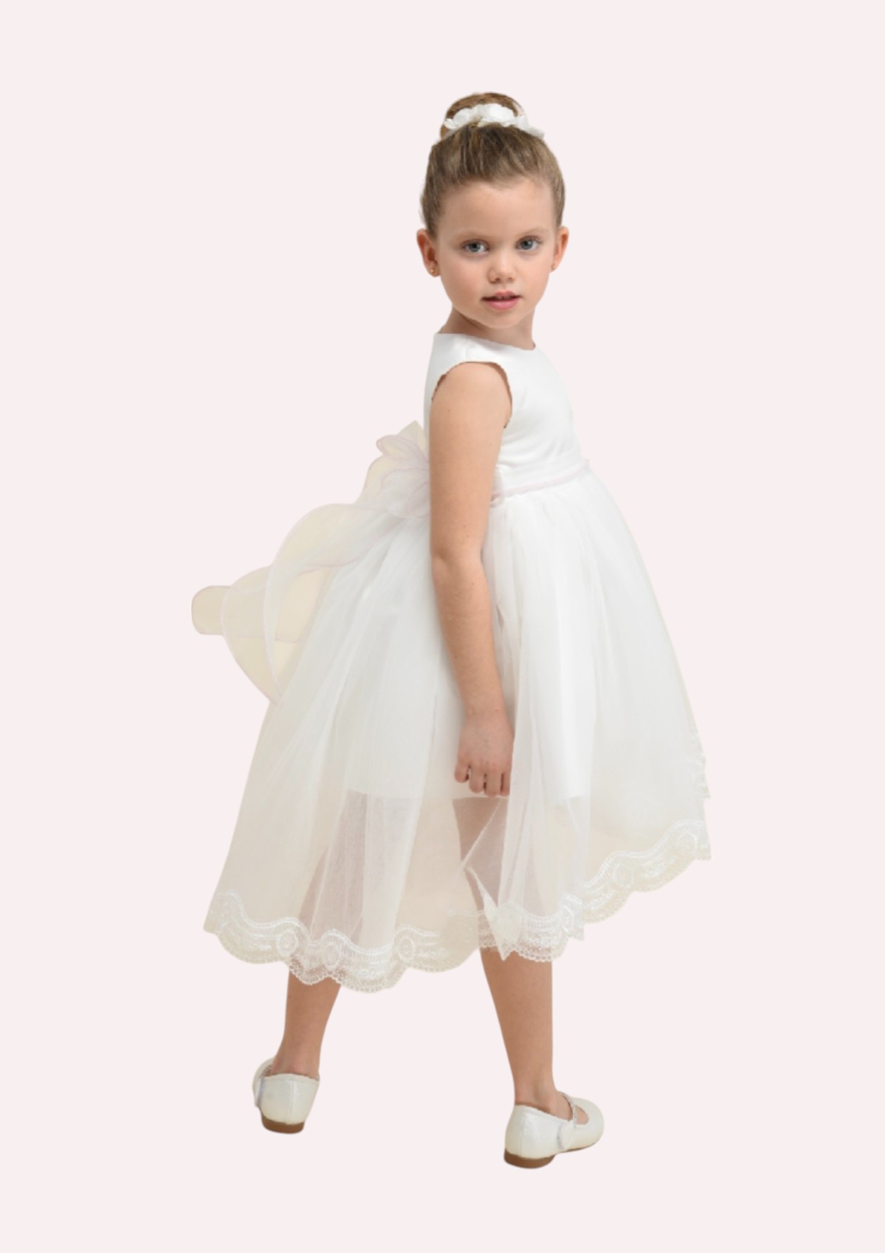 01-05 YAŞ KIZ BEBEK KREM MİNİK KUYRUKLU ABİYE ELBİSE - KREM