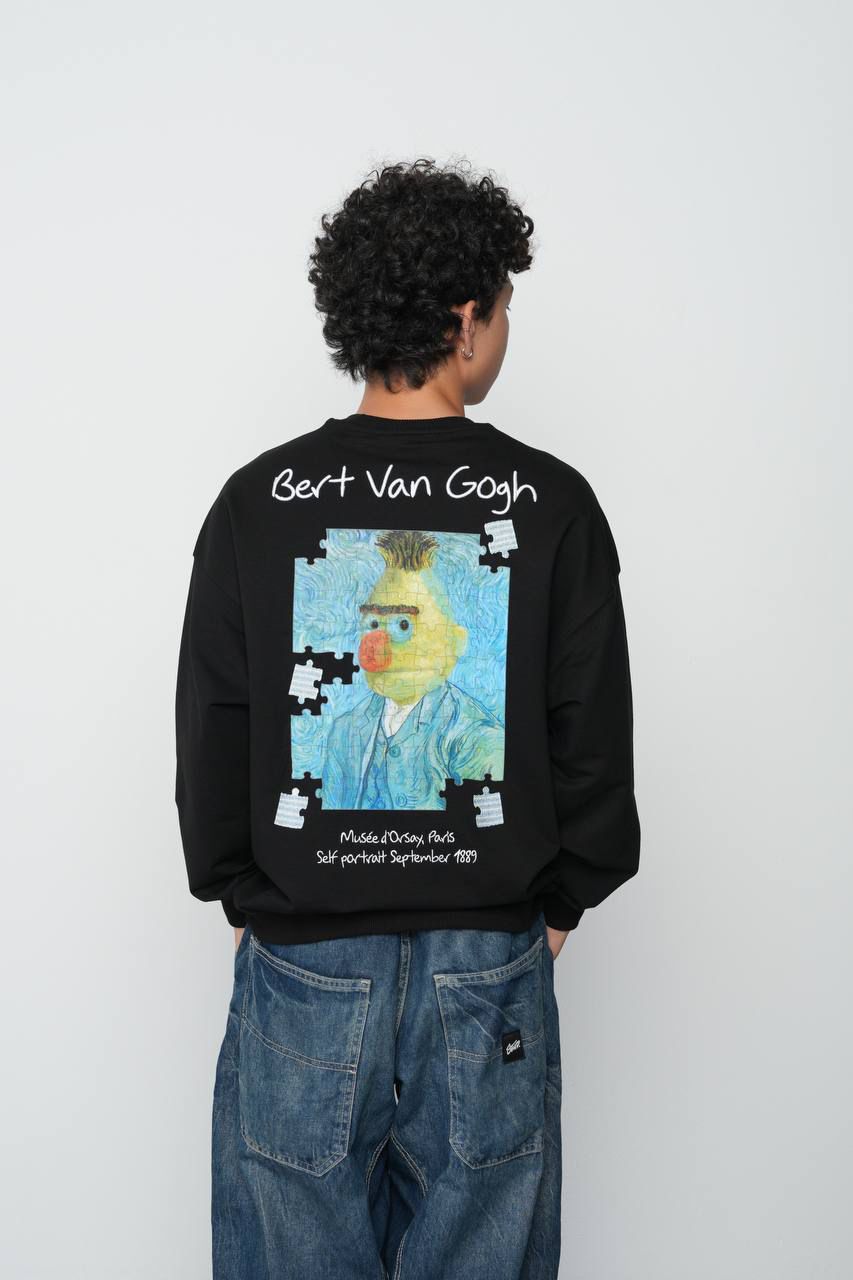 2 İPLİK VAN GOGH NAKIŞ İŞLEMELİ BASKILI SWEAT (09-15 YAŞ ARASI) - SİYAH