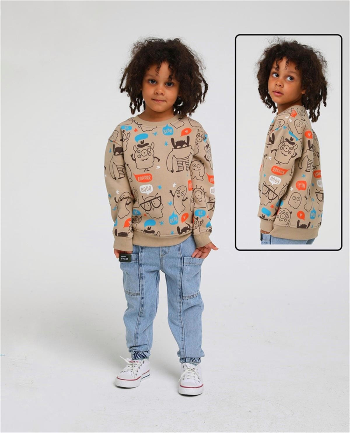 12 Ay- 5 Yaş Erkek Bebek Camel Renk Canavar Sweat