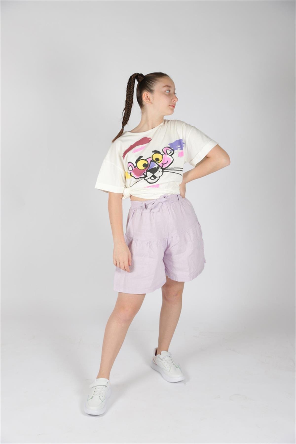 04 - 14 Yaş Kız Çocuk Pembe Panter T-Shirt