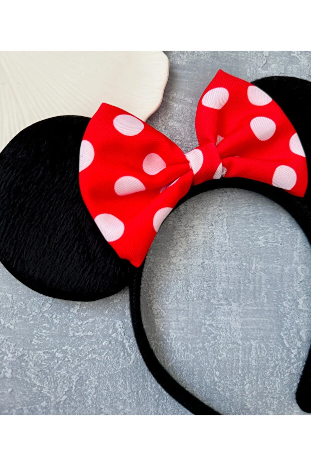 Minnie Mouse Kırmızı Puantiyeli Taç – Sevimli Kulaklı Saç Aksesuarı 
