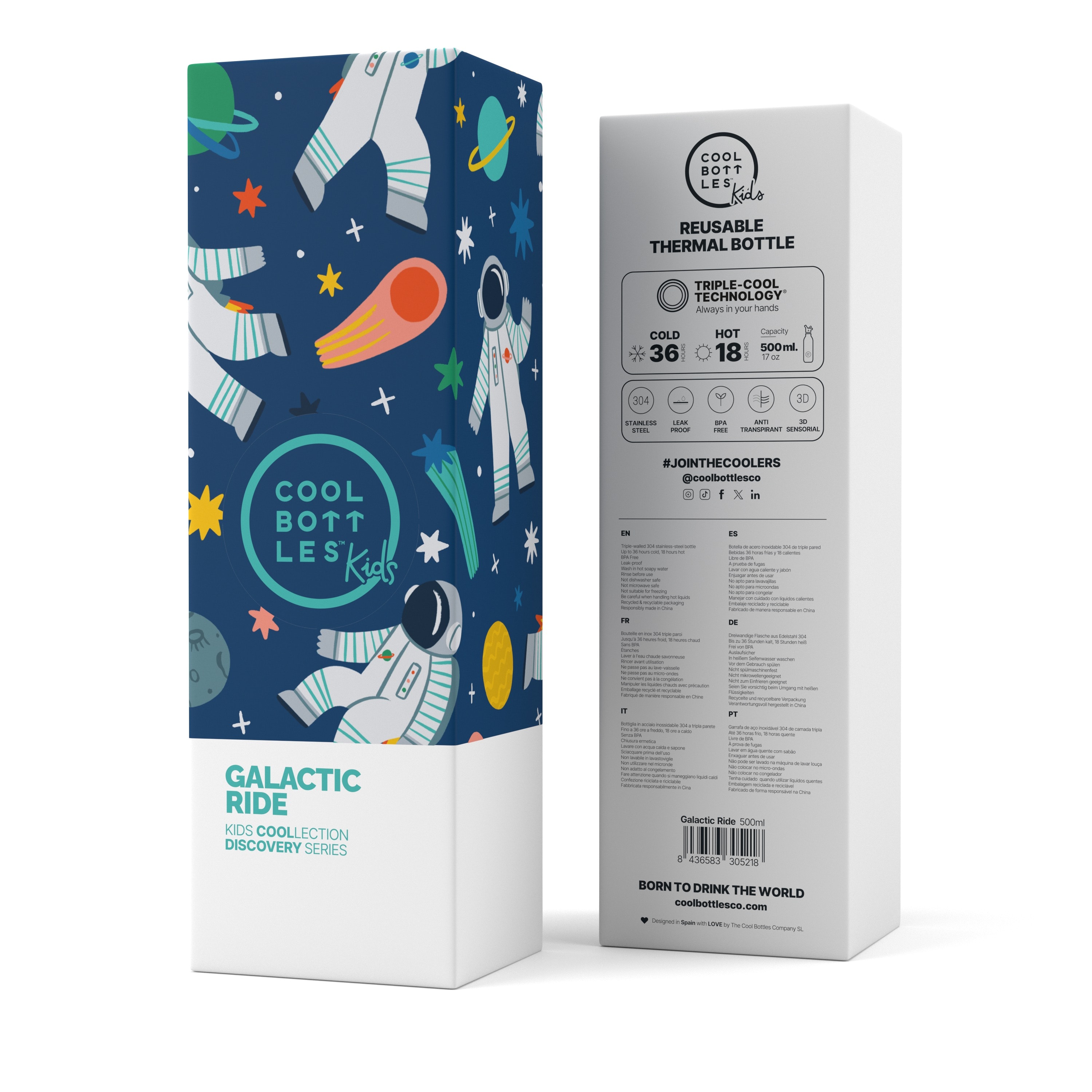 COOL BOTTLES DISCOVERY SERİSİ GALACTİC RİDE 500ML - LACİVERT | Çocuklar İçin Paslanmaz Çelik Suluk