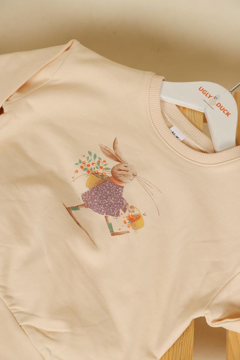 09-36 Ay Kız Bebek Krem-Kahve Renk Tavşanlı Sweat Şort Takım