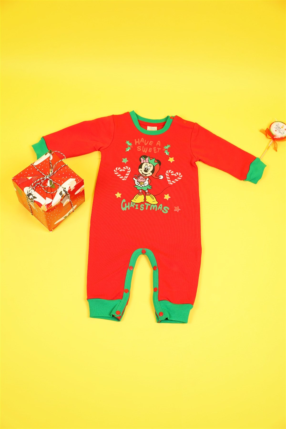 06-24 Ay Kız Çocuk Lisanslı Kırmızı Minnie Tulum