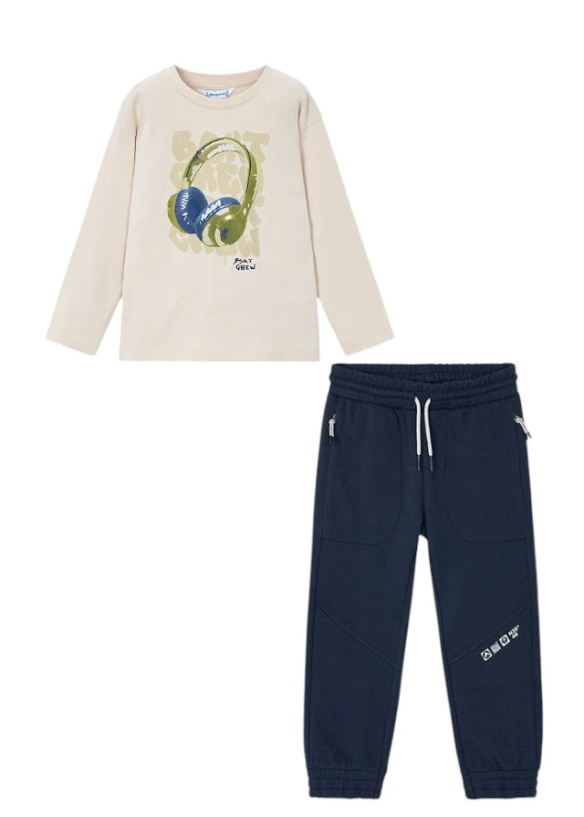 MAYORAL 4-10 YAŞ ARASI BASKILI İKİLİ TAKIM - BEJ-LACİVERT