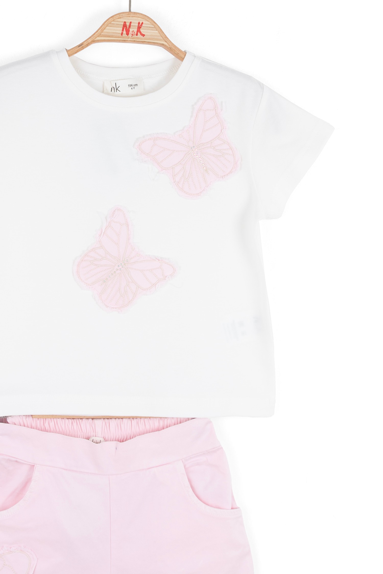 04-08 YAŞ ARASI KIZ ÇOCUK PEMBE BUTTERFLY ŞORTLU TAKIM - PEMBE-BEYAZ