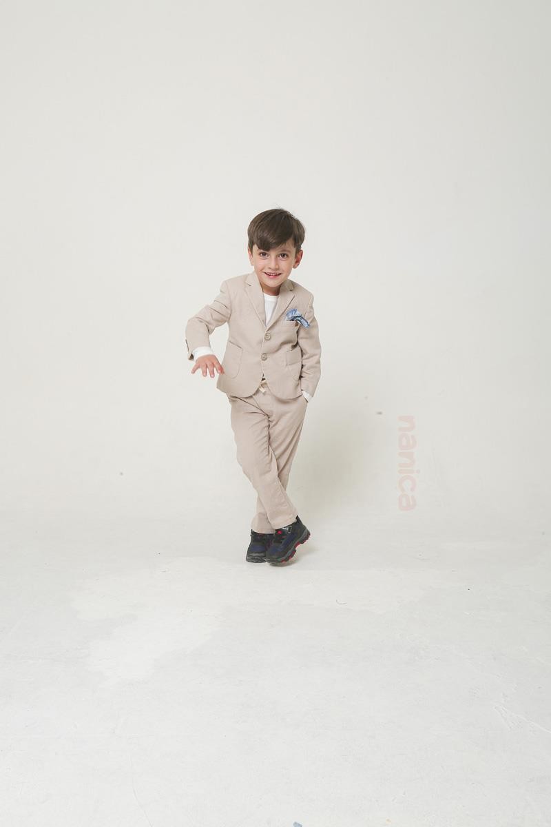 03-08 Yaş Erkek Çocuk Bej Renk Keten Ceket Pantolon Takım