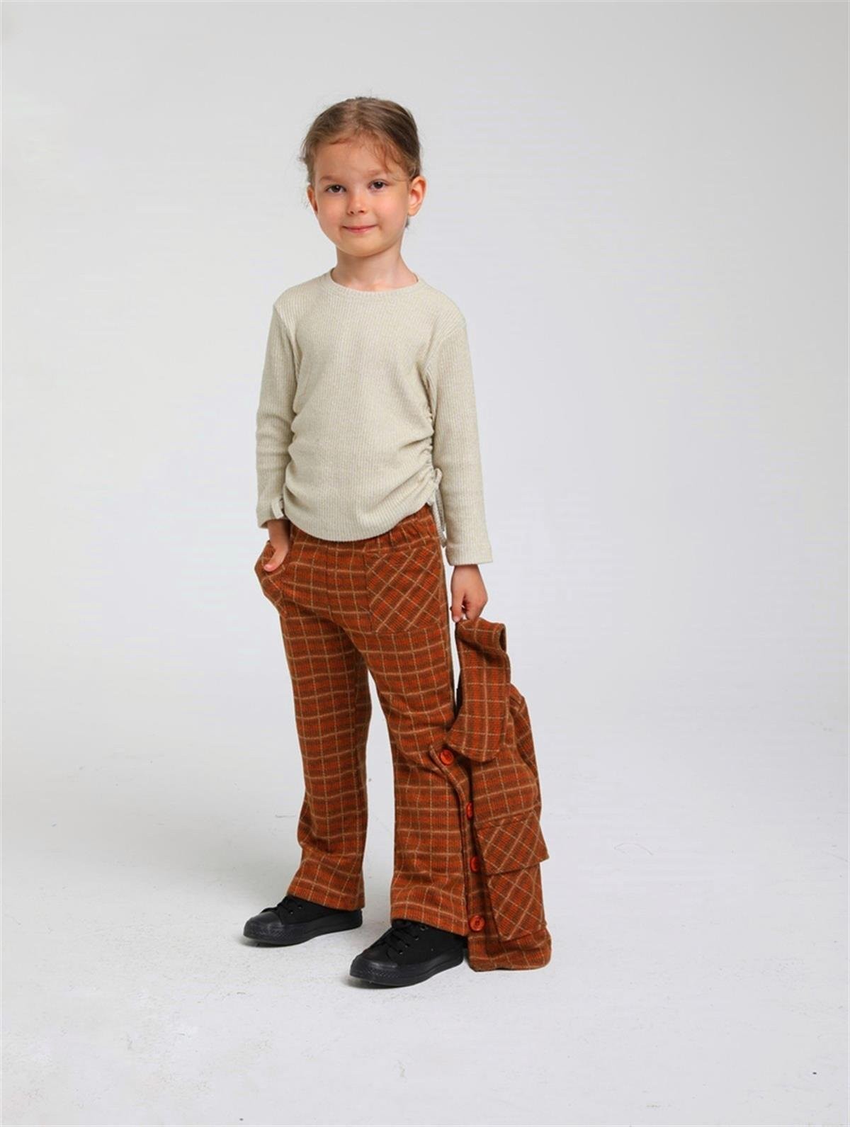 01-05 Yaş Kız Bebek Kahve Renk Ceket Pantolon Takım