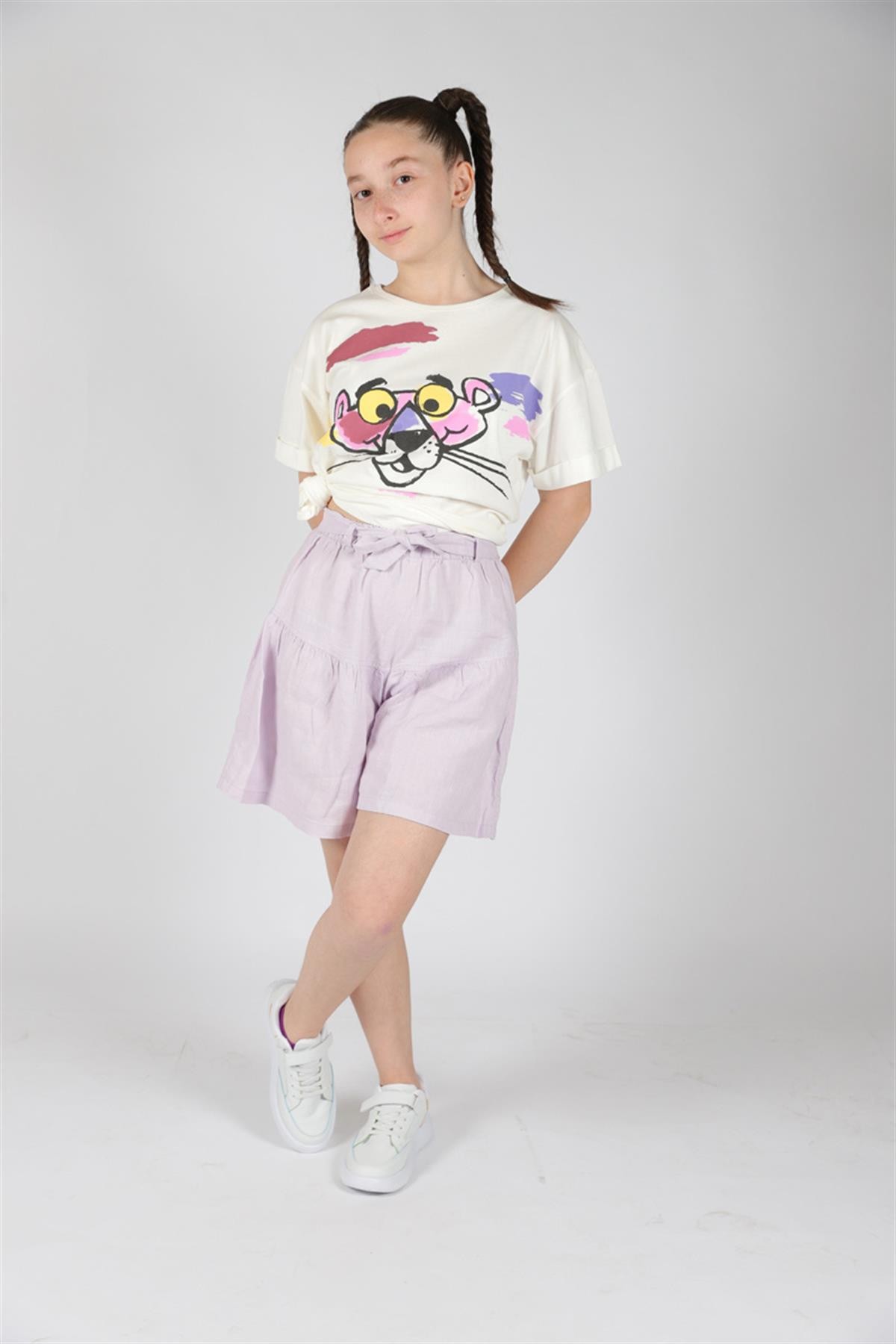 04 - 14 Yaş Kız Çocuk Pembe Panter T-Shirt