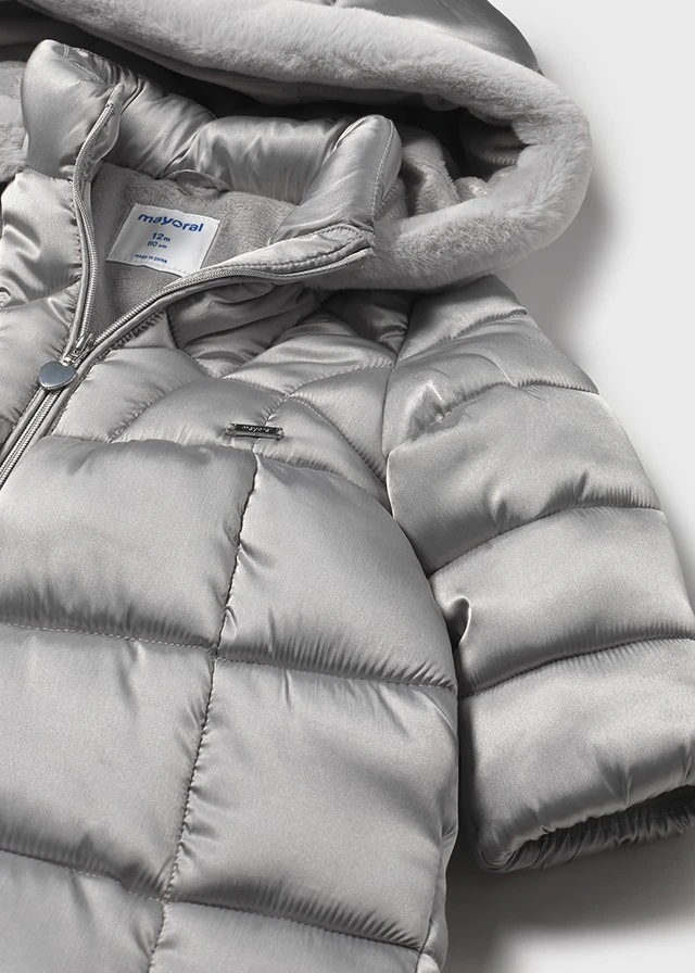 Mayoral 1-4 Yaş Kız Bebek Gri Kapüşonlu Uzun Mont – Su İtici, Rüzgar Geçirmez, Polar Astarlı