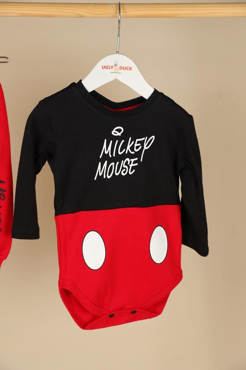 06-24 Ay Erkek Bebek Siyah Renk Mickey Mouse Lisanslı Üçlü Takım