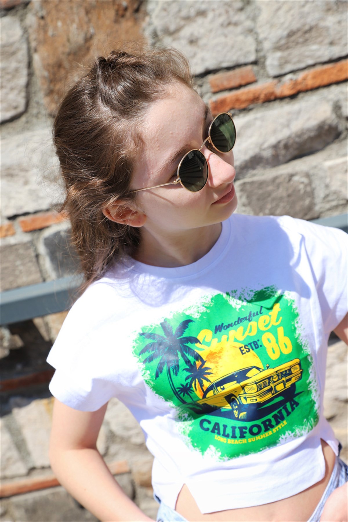 09-14 Yaş Kız Çocuk Beyaz Sunset T-shirt