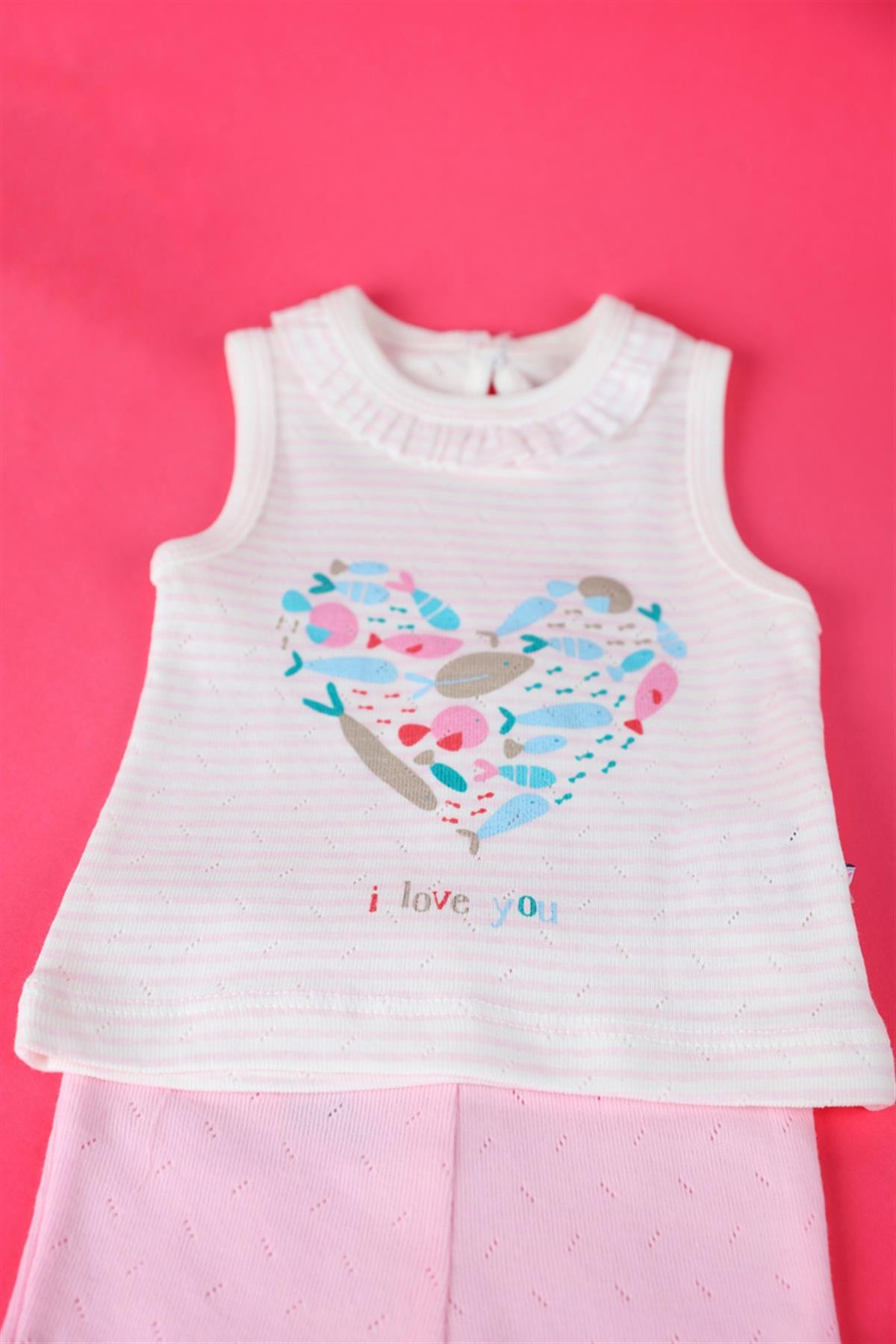 03-36 Ay Kız Bebek Pembe I Love You Şortlu Takım