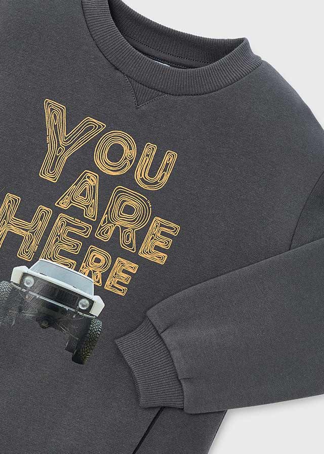 Mayoral 4-10 Yaş Erkek Çocuk Gri Polar Astarlı Baskılı Sweatshirt