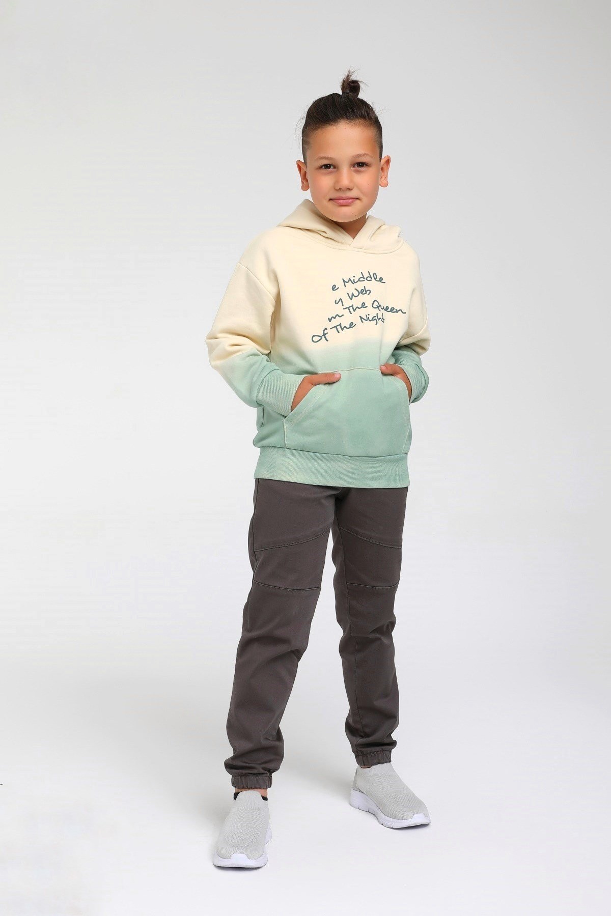 04-14 Yaş Erkek Çocuk Krem-Mint Kapşonlu Sweat