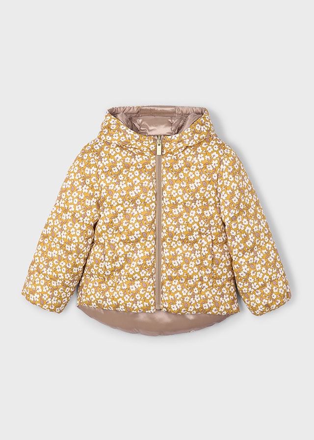 4-10 Yaş Mayoral Kız Çocuk Elyaf Dolgulu Çift Taraflı Mont – Kahverengi & Çiçek Desenli