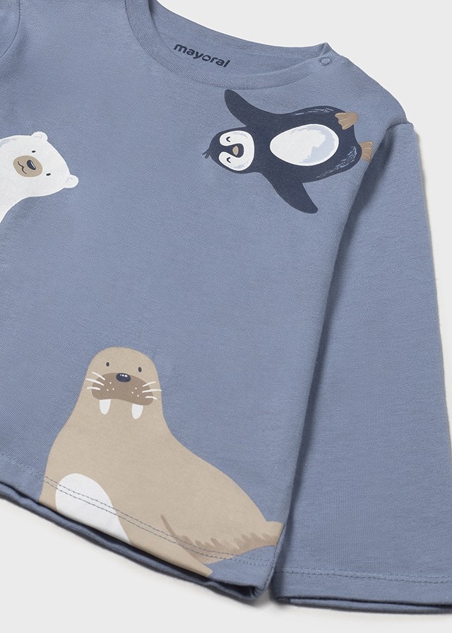 Mayoral Erkek Bebek Sweatshirt 1-4 Yaş | Hayvan Baskılı, Mavi, %100 Pamuk, Bisiklet Yaka, Uzun Kollu
