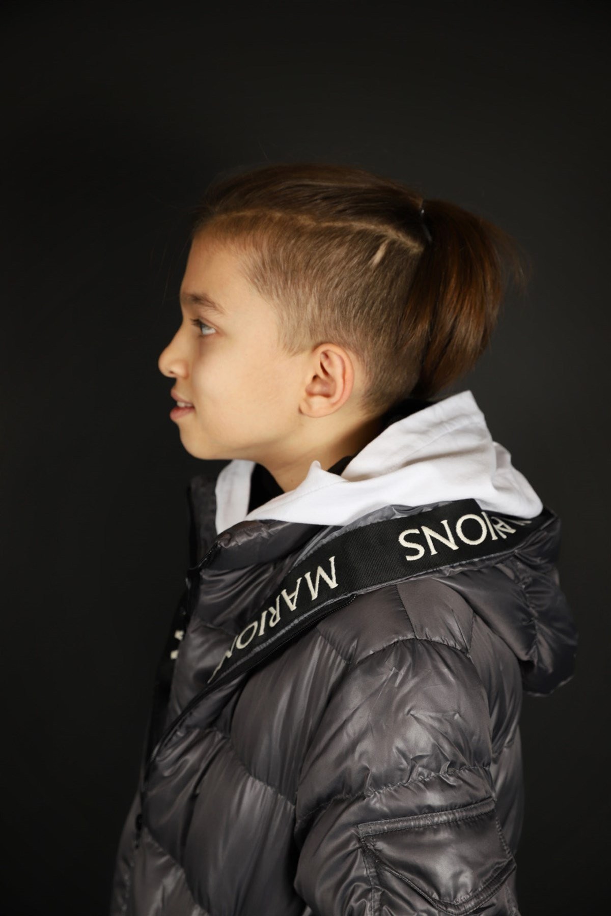 Unisex Kapüşonlu Fermuar Detaylı Unisex Gri Şişme Mont