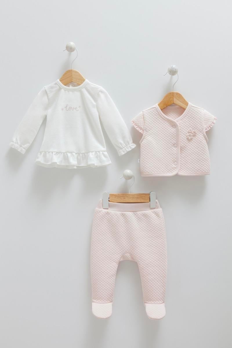 Caramell 01-12 Ay Kız Bebek Pembe Renk Mini Girl Üçlü Takım