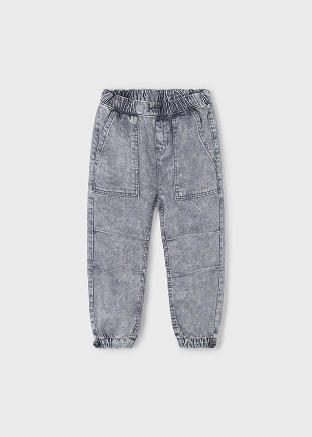 Mayoral Erkek Çocuk Jogger Denim Pantolon – Gri (4-10 Yaş) | Lastikli Bel ve Paça, Cepli, Rahat Kesim