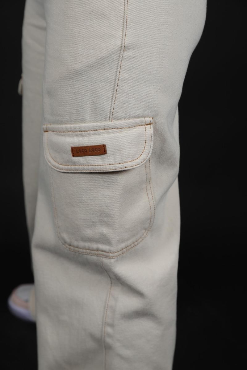 08-14 Kız Çocuk Bej Renk Beli Lastikli Denim Pantolon