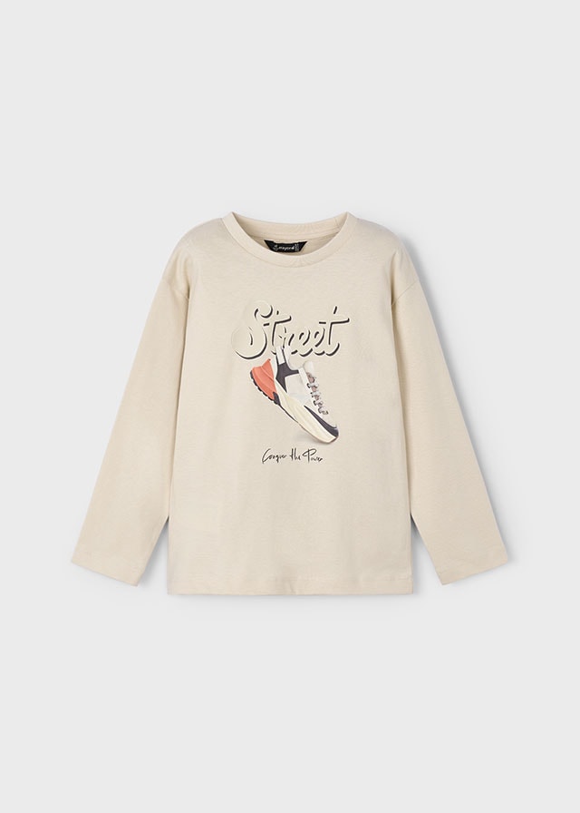 Mayoral Erkek Çocuk Sweatshirt | Bej Renk %100 Pamuk, Street Yazılı Ayakkabı Baskılı | 4-10 Yaş