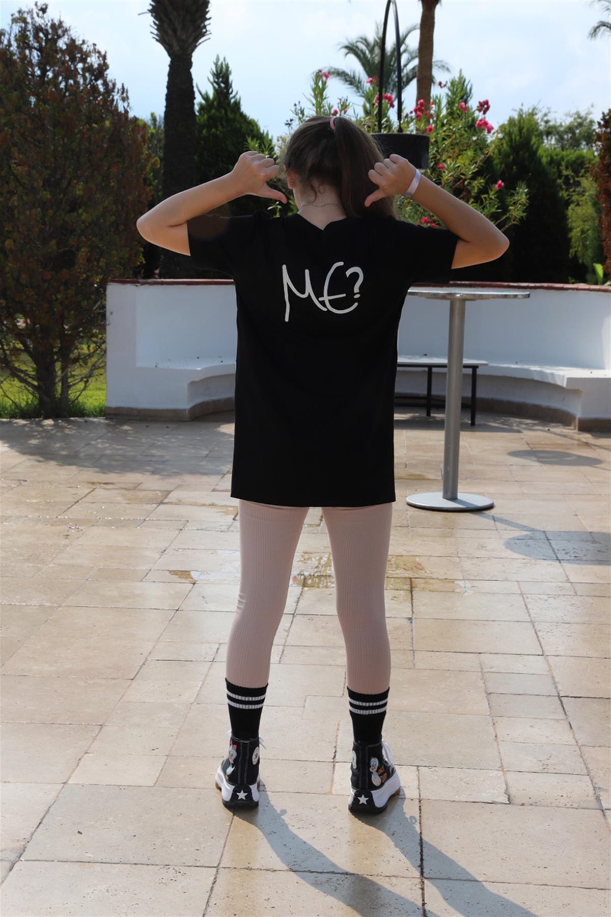 09-14 Yaş Kız Çocuk Siyah Me T-Shirt