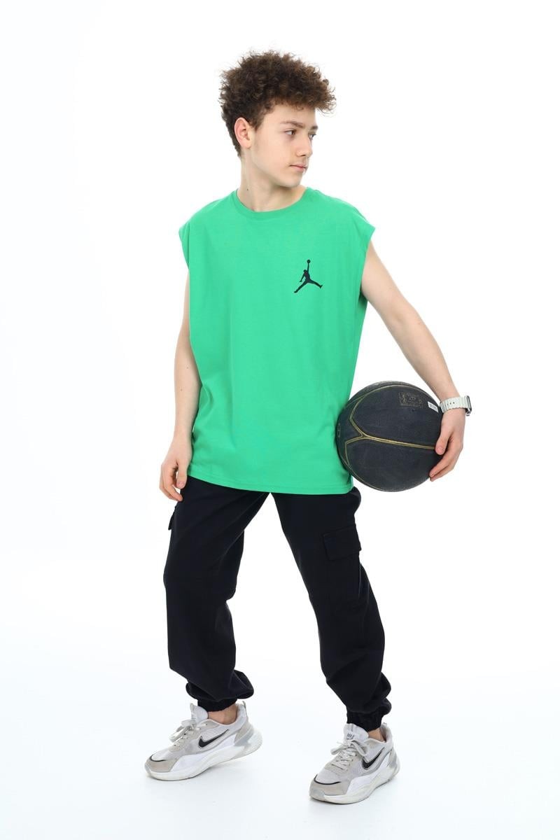 09-15 Yaş Erkek Çocuk Yeşil Renk Kolsuz T-Shirt
