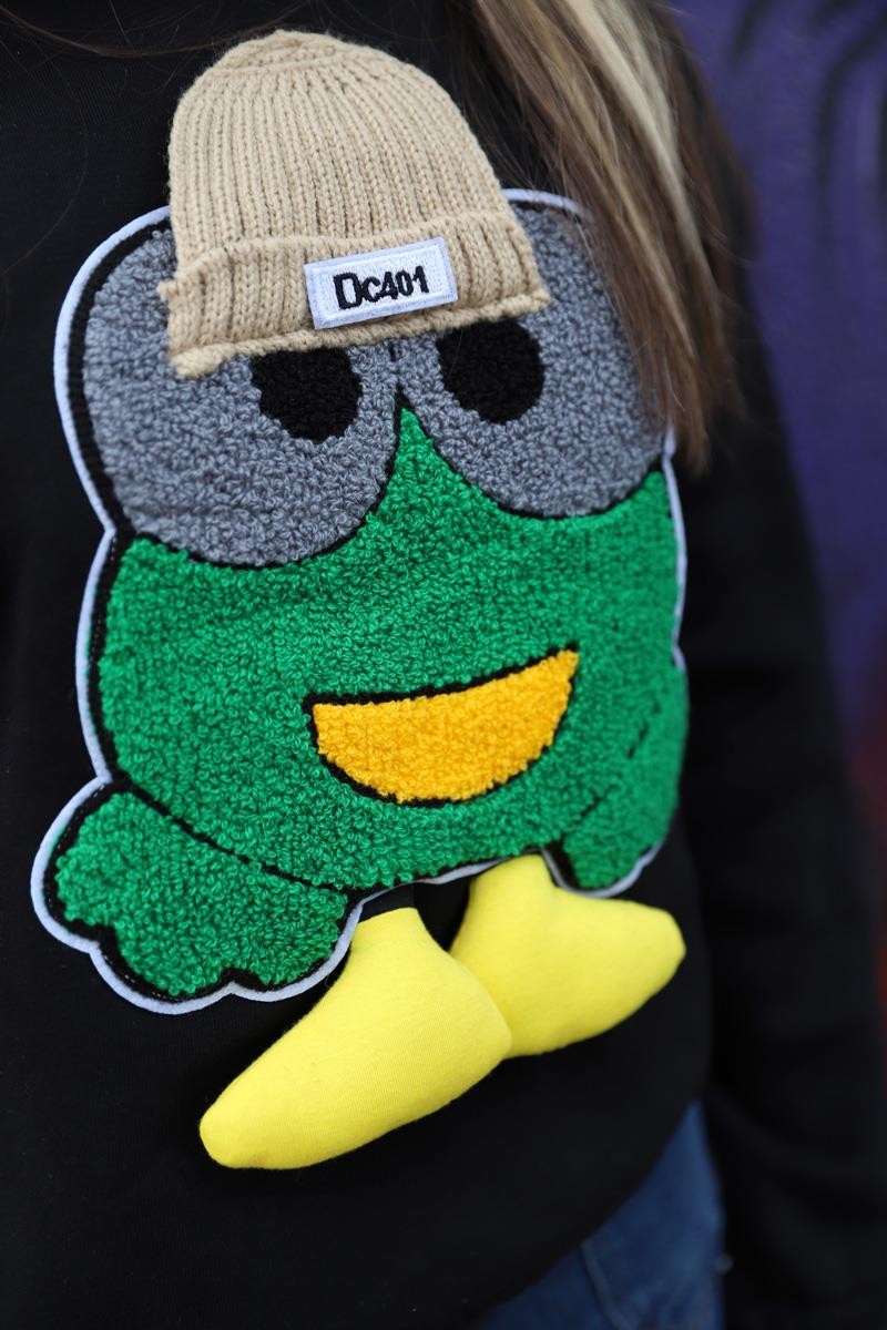 05-14 Yaş Kız Çocuk Siyah Renk Emoji Kapşonlu Sweat