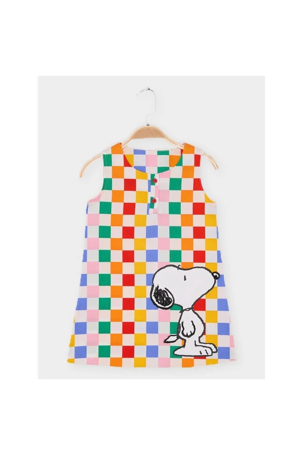02-05 YAŞ ARASI KIZ ÇOCUK SNOOPY ELBİSE - ÇOK RENKLİ