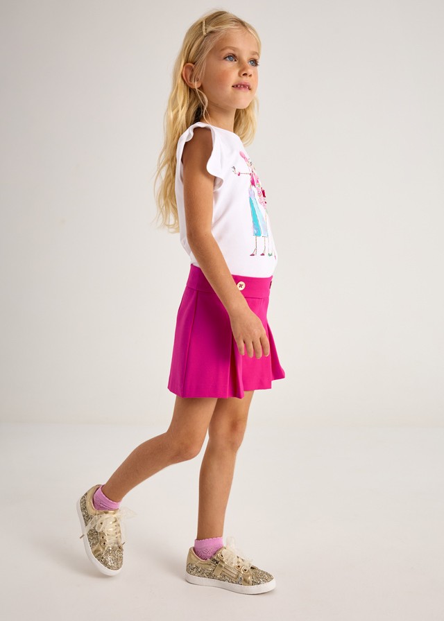 MAYORAL 04-10 YAŞ KIZ ÇOCUK PEMBE ROMA ÖRGÜLÜ ŞORT T-SHİRT TAKIM - PEMBE