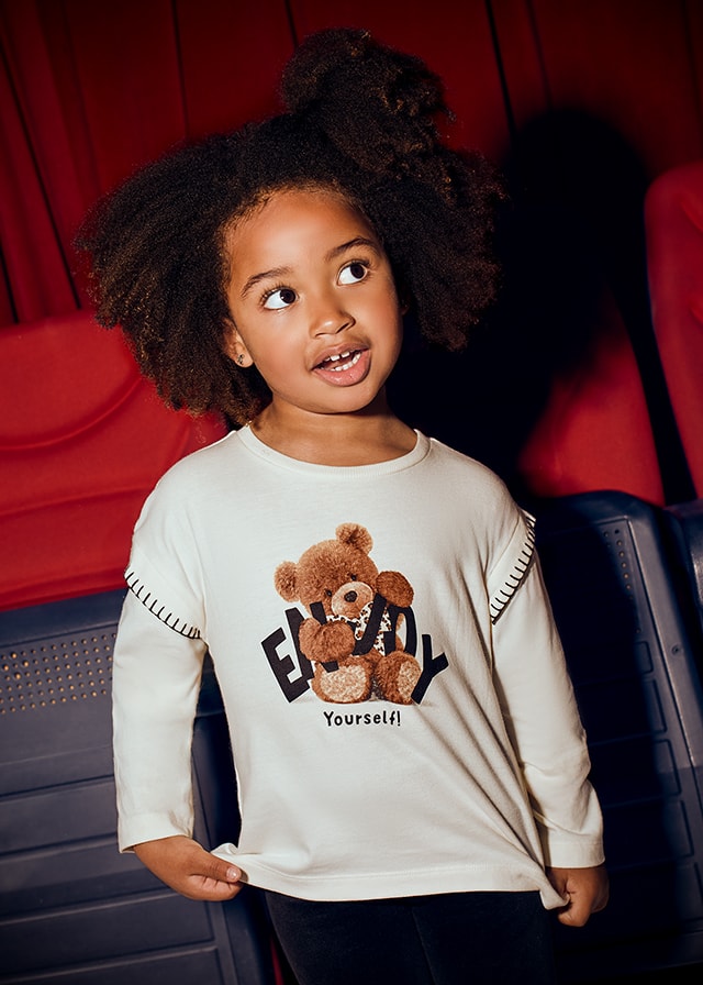 Mayoral Kız Çocuk Ayıcık Baskılı Pamuklu Bluz - 4-10 Yaş | Yumuşacık & Şık Tasarım